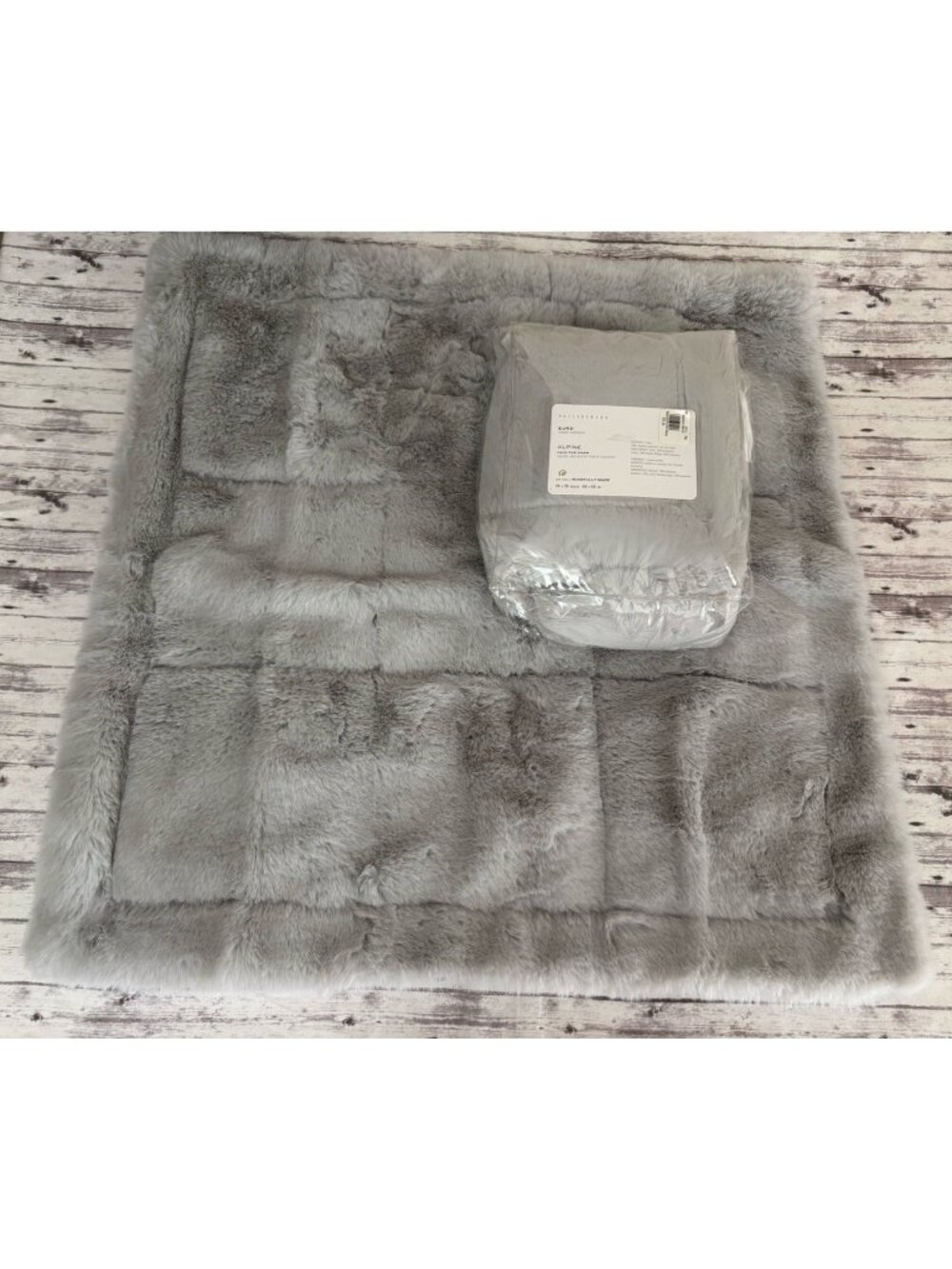 Pottery Barn Alpine PAIR Faux Fur EURO Pillow Shams Grey NEW 26”‎